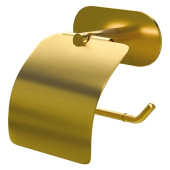 Stainless Steel Matt Gold Toilet Roll Holder with Lid I Self-Adhesive No Drill Modern Bathroom Accessory