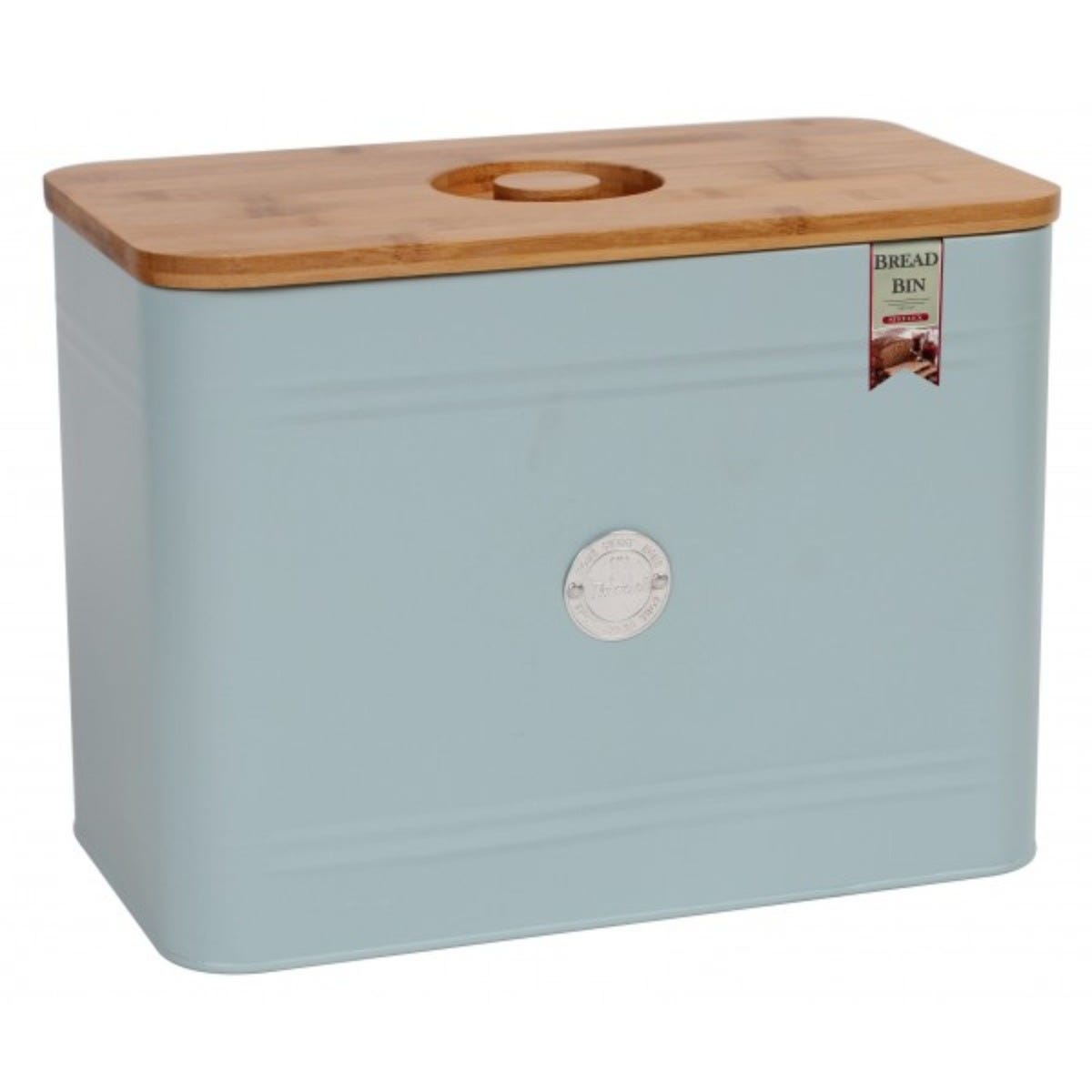 Steelex Metal Bread Bin with Flat Wooden Lid and Silicone Seal I Duck Egg Blue I Airtight Bread Storage Box 