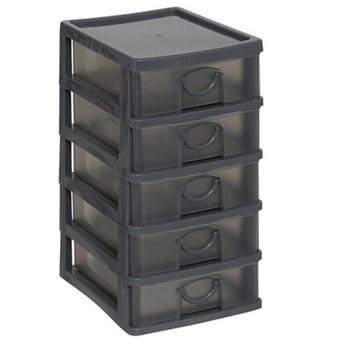 5 Drawer Storage Unit Grey | Compact Plastic Organiser with Drawers