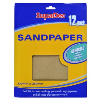 SupaDec General Purpose Sandpaper Pack 12 Assorted