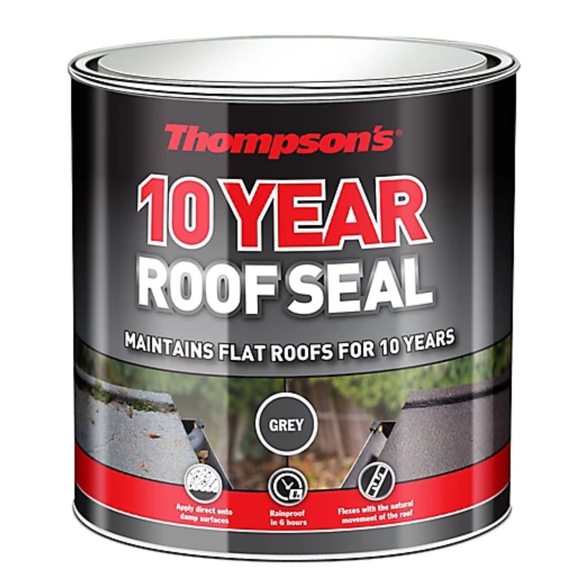Thompsons 10 Year Grey Roof Sealant 1 Litre Waterproof Flexible Coating for Exterior Roof Repair