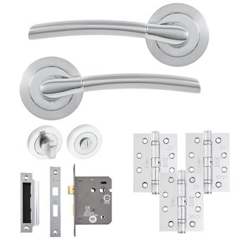 Tifosi Lever on Rose WC Bathroom Door Pack Polished Chrome / Satin Chrome – Complete Bathroom Door Handle Set