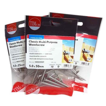 Timco Packs Of S.Steel CSK Slash Point Multi-Purpose Woodscrews