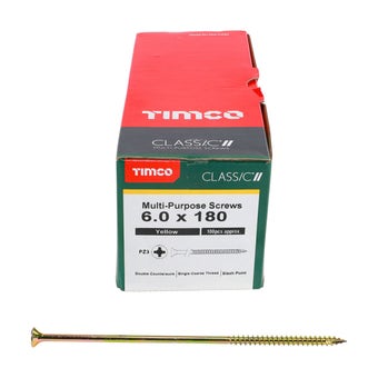 Timco Classic Multi-Purpose Screws PZ Double Countersunk Yellow M6 x 180mm - Box of 100