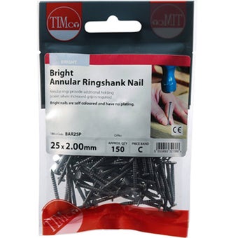 Timco Annular Ringshank Nails Bright 25 x 2.00mm | Pack of 150