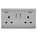 Trendi 13amp 2 Gang Switched Socket with 2x USB - Brushed Steel