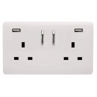 Trendi 13amp 2 Gang Switched Socket with 2x USB - Gloss white