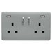 Trendi 13Amp 2 Gang Switched Socket With 2x USB Platinum Silver