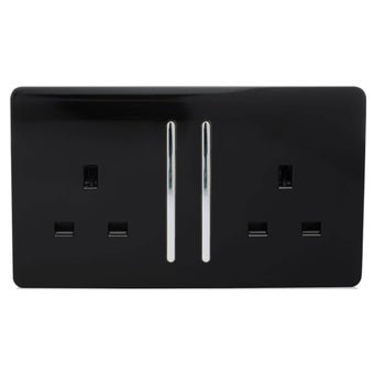 Trendi 2 Gang Long Switched Plug Socket 13amp - Black