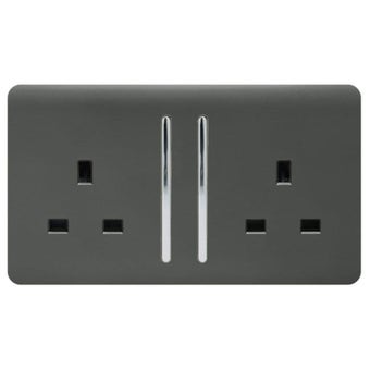 Trendi 2 Gang Long Switched Plug Socket 13amp - Charcoal Grey
