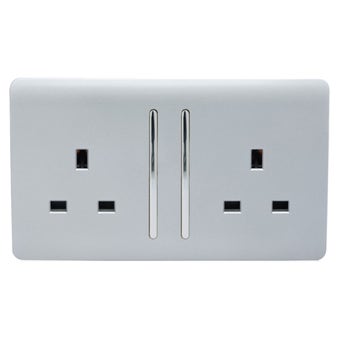 Trendi 2 Gang Long Switched Plug Socket 13amp - Silver