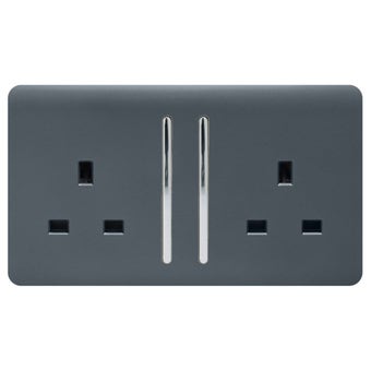 Trendi 2 Gang Long Switched Plug Socket 13amp - Warm Grey