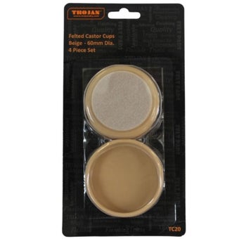 Trojan Beige Felted Castor Cups 60mm - Pack of 4 | Heavy-Duty Floor Protection for Furniture