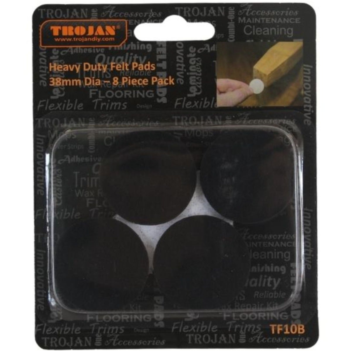 Trojan Round Felt Pads 38mm -  Pack of 8 I Black