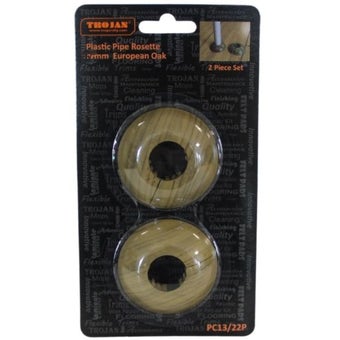 Trojan Plastic Pipe Collars European Oak 18–20mm – Wood Effect Pipe Finishing Covers I 2 Pack