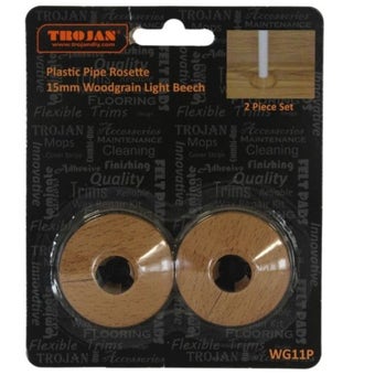 Trojan Plastic Pipe Rosettes Woodgrain Light Beech 15mm - Pack of 2 | Neat Finish for Pipework