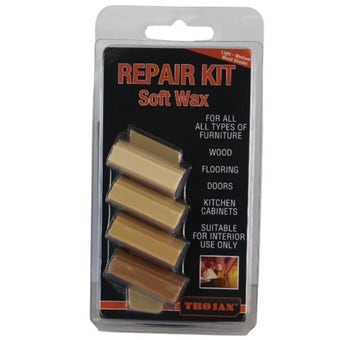 Trojan Soft Wax Repair Kit Light–Medium – Wood & Laminate Scratch Filler Set for Floors, Furniture & Cabinets