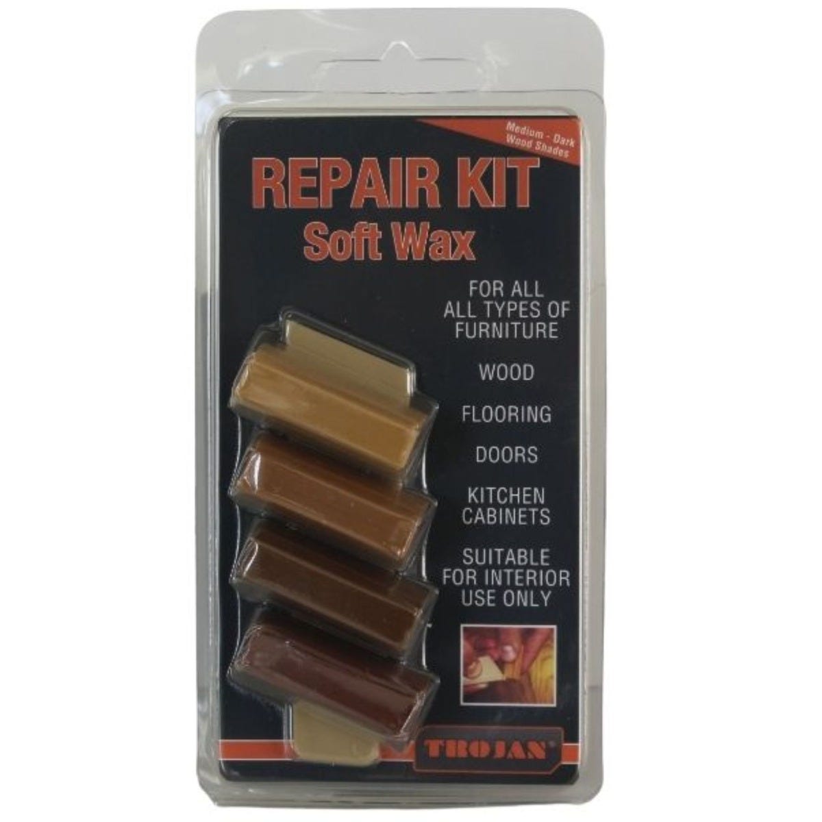 Trojan Soft Wax Repair Kit - Medium–Dark | Easy Wood & Furniture Touch-Up Repairs