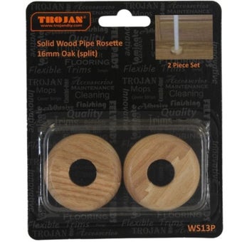 Trojan Solid Wood Pipe Rosettes 16mm Split Oak - Pack of 2 | Natural Finish for Pipe Holes in Flooring