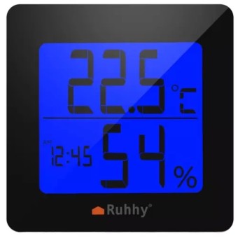 Ruhhy 19161 Weather Station Thermometer Hygrometer with Clock, Alarm, and Calendar – LCD Display with Backlight