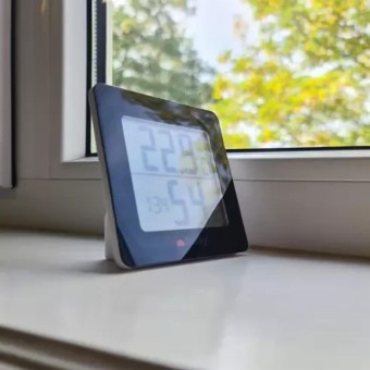 Ruhhy 19161 Weather Station Thermometer Hygrometer with Clock, Alarm, and Calendar – LCD Display with Backlight