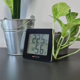 Ruhhy 19161 Weather Station Thermometer Hygrometer with Clock, Alarm, and Calendar – LCD Display with Backlight