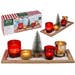 Christmas Candle Holder Set with 4 Decorative Glasses and Wooden Tray – Festive Tealight Display