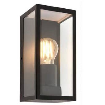 Diane Black Clear Glass E27 Outdoor Wall Lamp – Stainless Steel, IP44 Rated, 2 Year Warranty