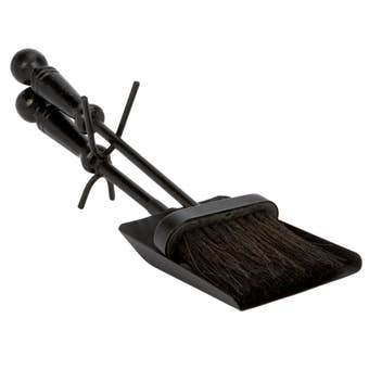 Inglenook Black Fireside Shovel and Brush Set 40cm for Hearth and Fireplace Maintenance