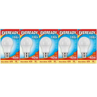Eveready 5.5W B22 LED GLS Bulb 407 Lumens Warm White Equivalent to 40W Box of 5