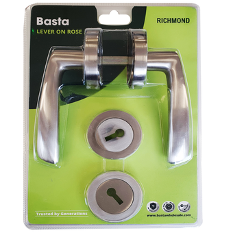Basta Richmond Lever on Rose Door Handle with Matching Escutcheon Satin Chrome