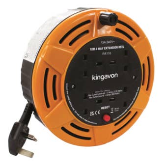 Kingavon 4 Way 10M Extension Lead Reel – 13 Amp Power Cable with Carry Handle