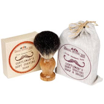 Donegal Select Shaving Satchel I Handmade Irish Shaving Set with Oak Brush, Shea Butter Soap and Linen Pouch