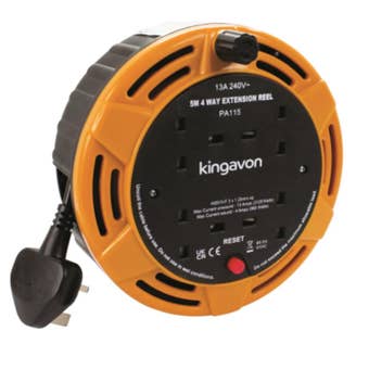 Kingavon 4 Way 5M Extension Lead Reel – 13 Amp Power Cable with Carry Handle