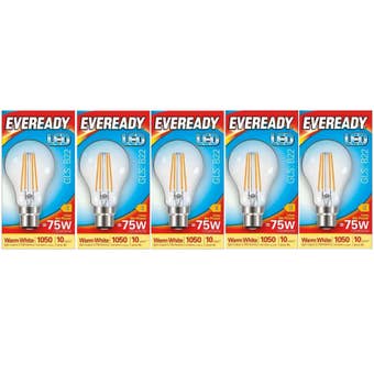 Eveready 8W B22 LED Clear Filament GLS Bulbs 1050 Lumens Warm White Equivalent to 75W I Pack of 5