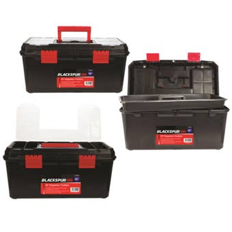 Blackspur 19” Organiser Toolbox – Heavy Duty PP Tool Box with Tote Tray and Lid Compartments