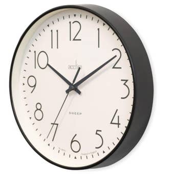 Acctim Earl 25cm Black Sweep Wall Clock – Silent Non-Ticking Analog Clock with Plastic Frame, Battery Operated