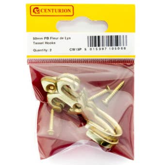 Polished Brass Fleur De Lys Curtain Tassel Hooks 50mm – Decorative Tieback Holders Pack of 2