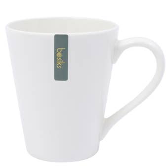 Basiks White Porcelain Cone Mug – Durable Microwave and Dishwasher Safe Coffee and Tea Mug