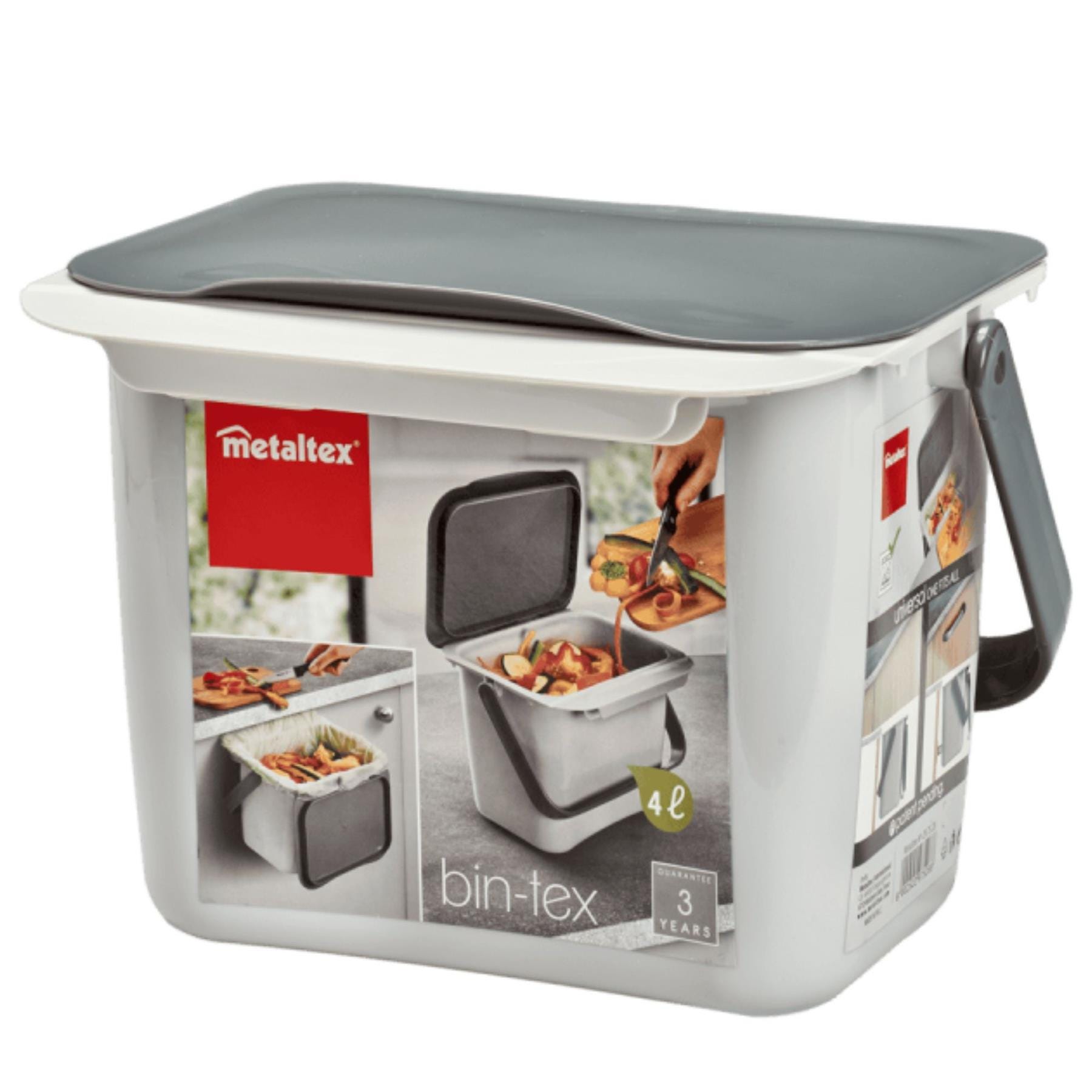 Metaltex Organic Waste Bin Caddy with Lid – 4L Kitchen Compost Bin for Cupboard or Drawer Mounting