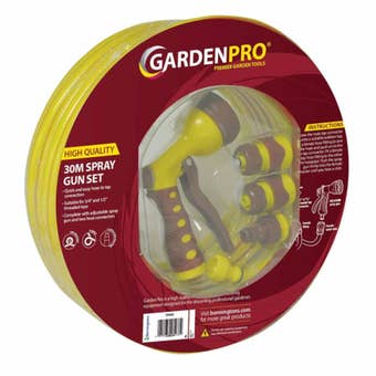 Kingfisher Pro Gold 30m Hose and 7-Dial Spray Gun Set – Reinforced Garden Watering Kit with Connectors