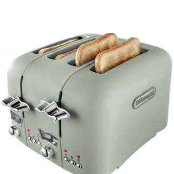 DeLonghi Argento Flora 1800W 4 Slice Toaster Green CT04.GR – Stylish Retro-Inspired Stainless Steel Toaster with 6 Browning Settings