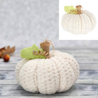 White Chenille Pumpkin Decoration 15cm – Soft Autumn and Halloween Plush Ornament