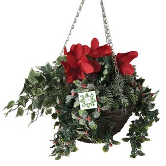 Classic Christmas Flower Hanging Basket 30cm – Festive Artificial Outdoor and Indoor Decoration