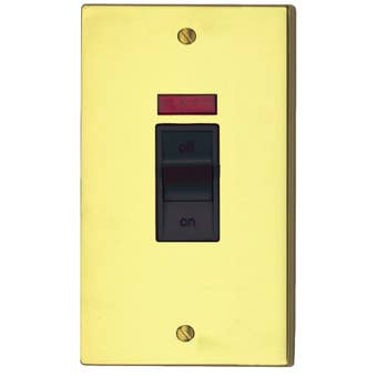 Double Pole 45A Cooker Switch with Neon – Polished Brass Finish, Luxury Durable Power Control for Ovens and Cookers