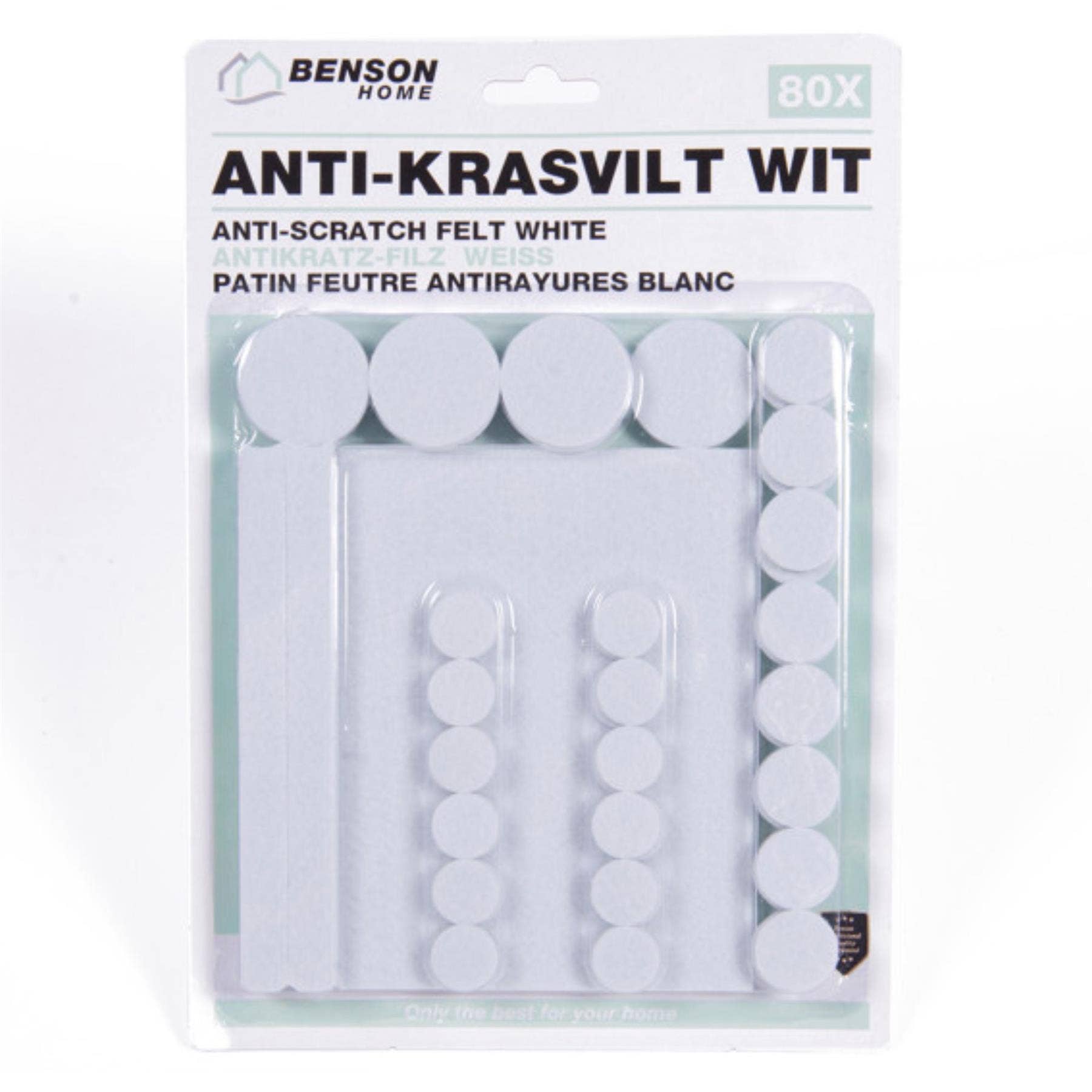 Benson Anti-Scratch Felt Pads 80 Piece Set White – Furniture and Chair Leg Floor Protectors to Prevent Scratches and Reduce Noise