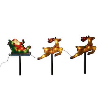 Santa Sleigh Stakes – Warm White LED Christmas Pathway Lights with Auto Timer