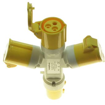 Powermaster 16A 110V 2 Pin + Earth 3 Way Splitter – Heavy Duty Yellow Site Power Connector