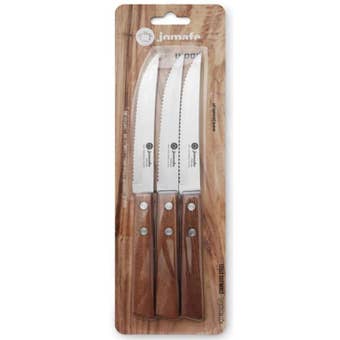 Natura 3 Piece BBQ Knives Set with Wooden Handles – Durable Steak and Barbecue Knife Set
