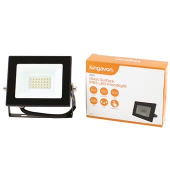 Kingavon 20W Glass Surface IP65 LED Floodlight – Cool White Outdoor Security and Garden Lighting